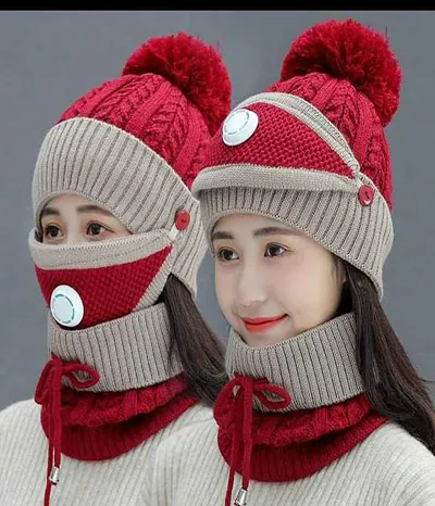 ladies wool cap set